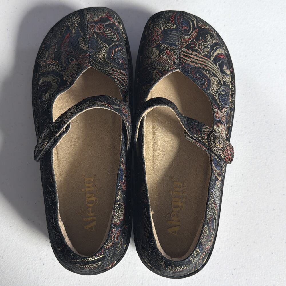 Alegria Mary Jane Shoes 8.5 EU 39 Black Embossed Leather Tweed Academia Everyday - Picture 9 of 10
